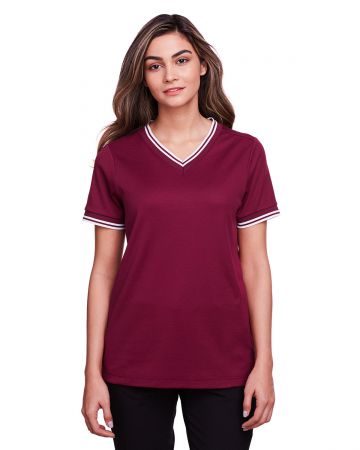 Devon & Jones Ladies' CrownLux Performance™ Plaited Tipped V-Neck Polo