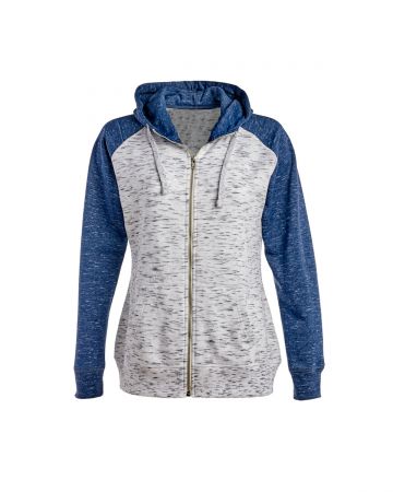 J America Ladies' Melange Fleece 2-Tone Full-Zip Hooded Sweatshirt