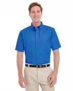 Harriton Men's Foundation 100% Cotton Short-Sleeve Twill Shirt with Teflon